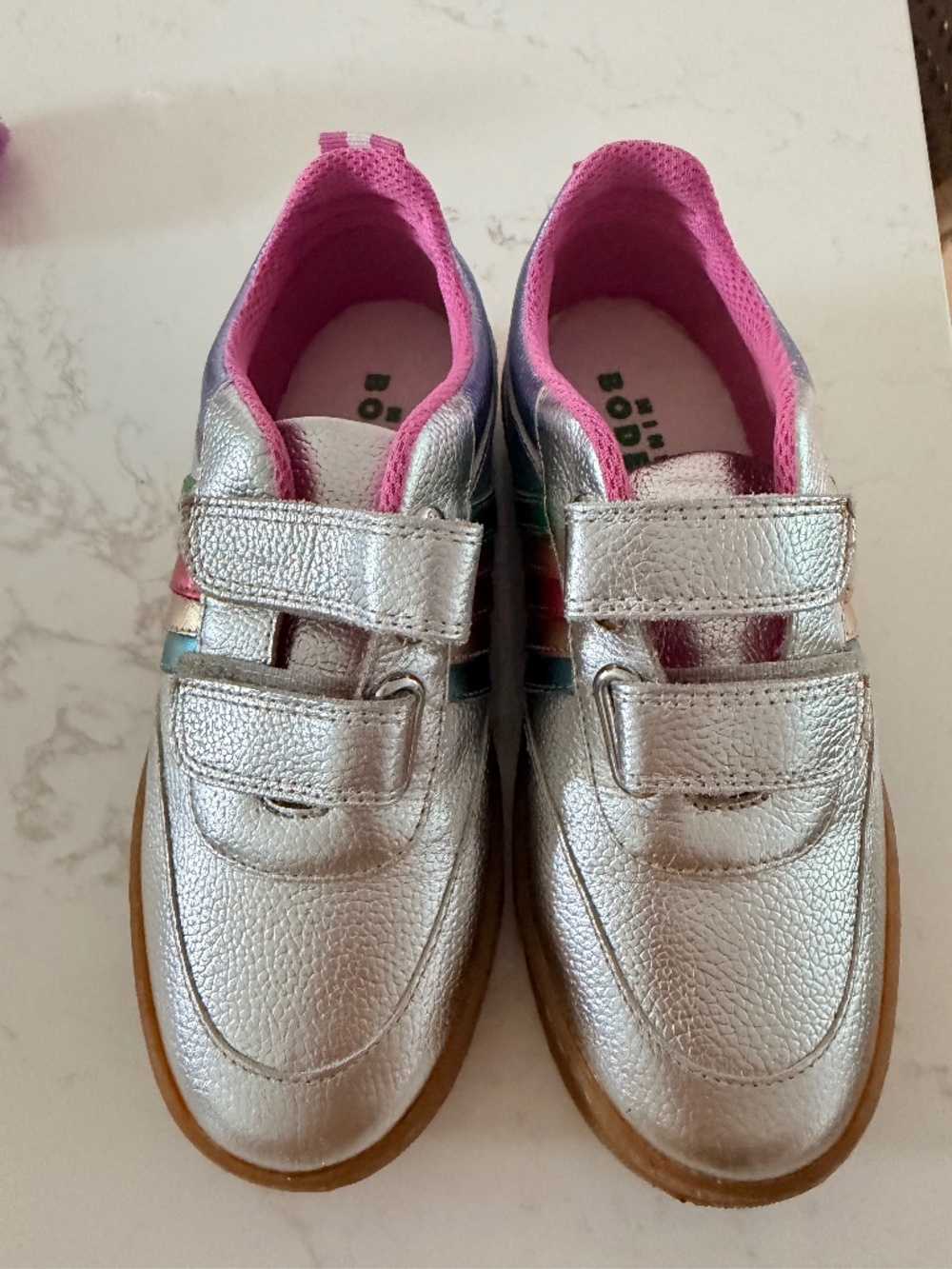 Silver Metallic Three Stripe Trainers